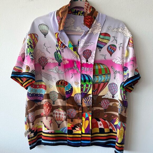 Peech Silk Colourful Hot Air Balloon Short sleeve Shirt - Picture 10 of 14